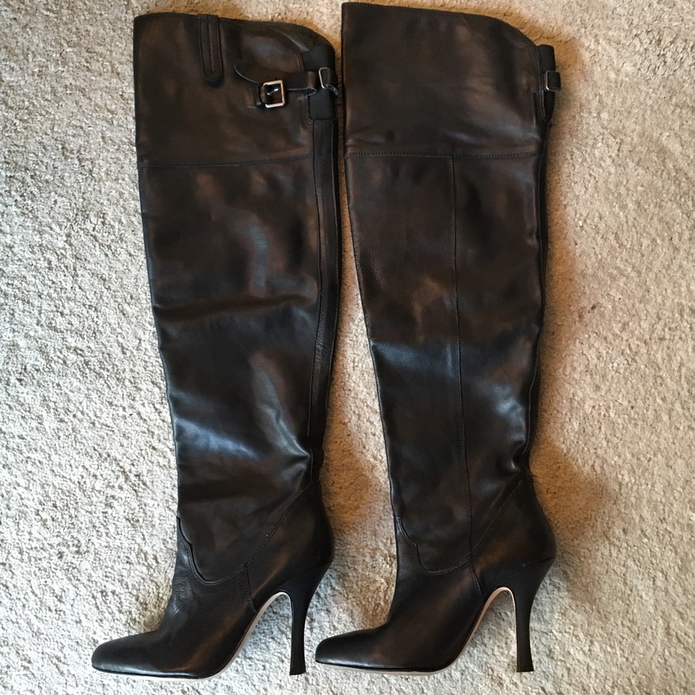 Dolce Vita OTK black leather heeled boots, size 7